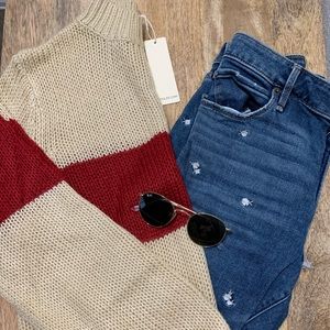 Stripe high neck sweater